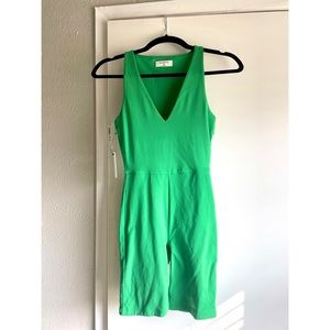 Aritzia Contour V-Neck Romper: Gloss Green